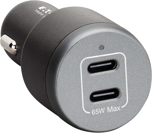 Eaton Tripp Lite Series 65W USB C شاحن سيارة ومحول ولاعة السجائر، 2 منافذ USB-C، توصيل الطاقة (PD) 3.1 وشحن PPS، شحن سريع لأجهزة iPhone وGalaxy وPixel والمزيد (U280-C02-65W) in Kuwait