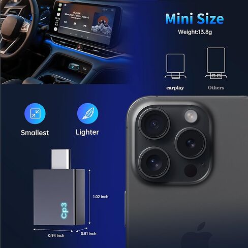 محول CarPlay اللاسلكي لترقية iPhone 2026 - اتصال مستقر تحويل سلكي إلى لاسلكي متوافق مع السيارات 2018+، iOS 10+ (USB-C) in Kuwait