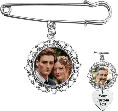 Wedding Bouquet Photo Charm Pin Custom UV Color Picture charms for bridal bouquet boutonniere pins for Bride Groom Memory Funeral Mom Dad Men Women in Saudi Arabia