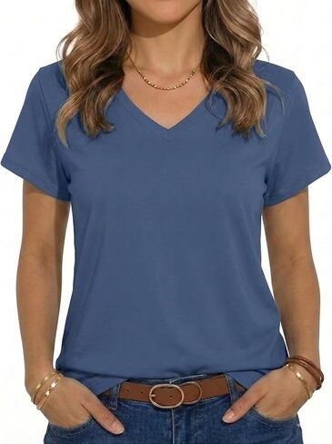 T Shirts for Women V Neck Short Sleeve Summer Casual Basic Tunic Tee Shirt in Saudi Arabia