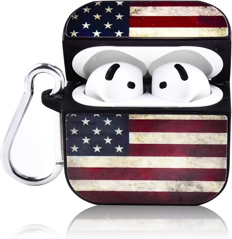 حافظة HOMICO لأجهزة AirPods 4، متوافقة مع حافظة AirPods الجيل الرابع (2024)، حافظة صلبة محمولة ومقاومة للصدمات مع سلسلة مفاتيح، العلم الأمريكي in Kuwait