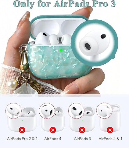 for AirPods Pro 3 Case with Pearl & Shell Charm, Sparkle Protective Cover for AirPods Pro 3 for Women Girls, Shockproof Cute Case Compatible with Airpods Pro 3 (Blue Sparkle) in Kuwait