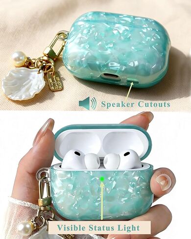 for AirPods Pro 3 Case with Pearl & Shell Charm, Sparkle Protective Cover for AirPods Pro 3 for Women Girls, Shockproof Cute Case Compatible with Airpods Pro 3 (Blue Sparkle) in Kuwait