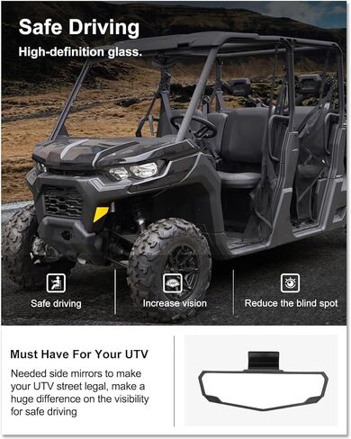 KIWI MASTER Rear View Center Mirrors Compatible for 2015-2024 Can Am Defender Polaris Ranger 570 900 1000 Crew Accessories Rearview Racing Convex Mirror in Saudi Arabia