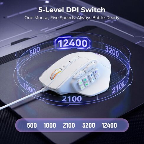 RED SAMURAI Wired Gaming Mouse, MMO Gaming Mouse 12400DPI, 15 Macro Programable Buttons, Ergonomic RGB Wired Mouse with 10 Side Buttons, Stable Grip, Compatible for MMO/FPS/MOBA in Kuwait