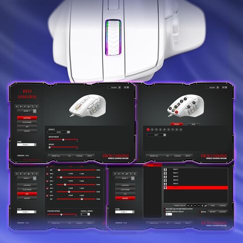 RED SAMURAI Wired Gaming Mouse, MMO Gaming Mouse 12400DPI, 15 Macro Programable Buttons, Ergonomic RGB Wired Mouse with 10 Side Buttons, Stable Grip, Compatible for MMO/FPS/MOBA in Kuwait