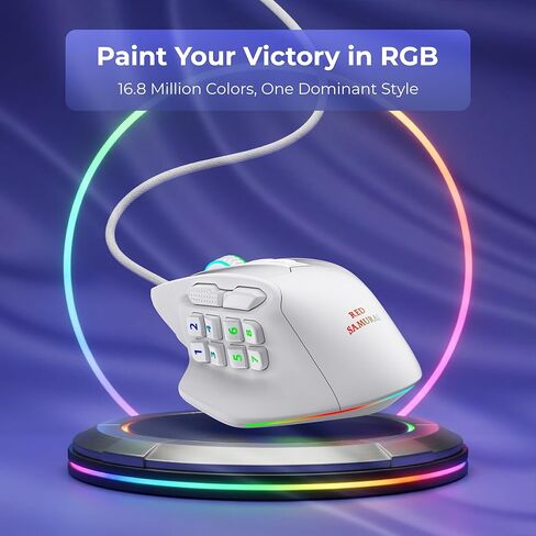 RED SAMURAI Wired Gaming Mouse, MMO Gaming Mouse 12400DPI, 15 Macro Programable Buttons, Ergonomic RGB Wired Mouse with 10 Side Buttons, Stable Grip, Compatible for MMO/FPS/MOBA in Kuwait