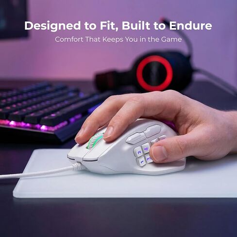RED SAMURAI Wired Gaming Mouse, MMO Gaming Mouse 12400DPI, 15 Macro Programable Buttons, Ergonomic RGB Wired Mouse with 10 Side Buttons, Stable Grip, Compatible for MMO/FPS/MOBA in Kuwait