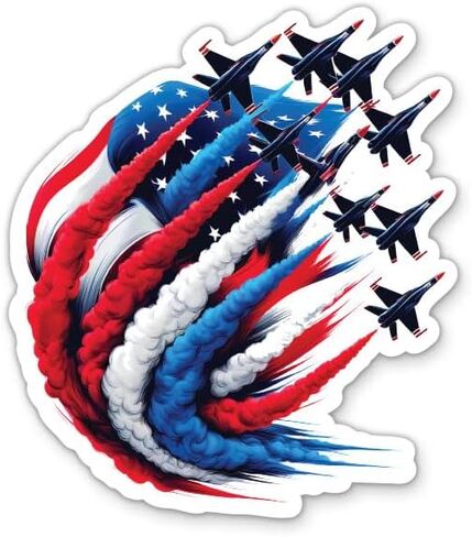 Fighter Jets American Flag Pride Sticker - 5" Laptop Sticker - Waterproof Vinyl for Car, Phone, Water Bottle - Patriotic Red White and Blue Decal in Kuwait