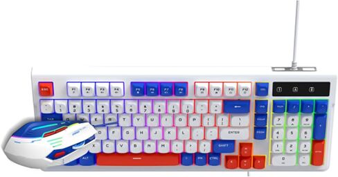 مجموعة لوحة مفاتيح وماوس للألعاب بإضاءة خلفية من EBTOOLS RGB، 98 مفتاحًا لوحة مفاتيح USB سلكية مدمجة مع مفاتيح اختصار الوسائط المتعددة وتصميم مريح، لأجهزة الكمبيوتر المحمول والكمبيوتر (أزرق أبيض) in Kuwait