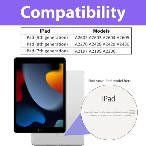 for iPad 9th/8th/7th Generation Case 10.2 Inch for Kids Girls, Shockproof Butterfly Cute iPad 10.2 Case Cover 2021/2020/2019 with Kickstand Shoulder Strap Wallet (Purple) in Kuwait