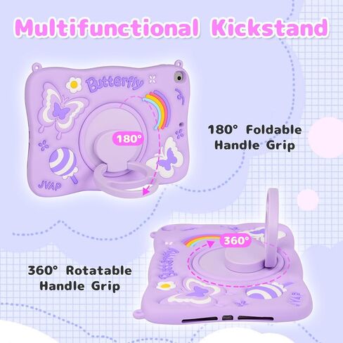 for iPad 9th/8th/7th Generation Case 10.2 Inch for Kids Girls, Shockproof Butterfly Cute iPad 10.2 Case Cover 2021/2020/2019 with Kickstand Shoulder Strap Wallet (Purple) in Kuwait