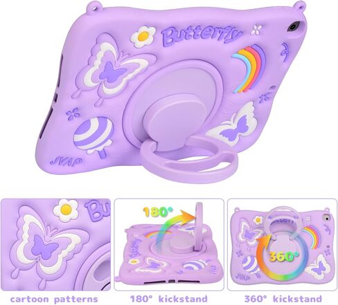 for iPad 9th/8th/7th Generation Case 10.2 Inch for Kids Girls, Shockproof Butterfly Cute iPad 10.2 Case Cover 2021/2020/2019 with Kickstand Shoulder Strap Wallet (Purple) in Kuwait