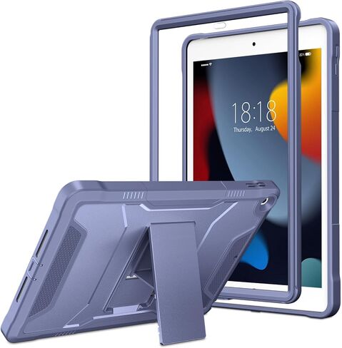 VIKESI for iPad 9th/8th/7th Generation Case 2021/2020/2019, iPad 10.2 Inch Rugged Durable Kickstand Protective Cover Built-in Screen Protector-Midnight Black in Kuwait