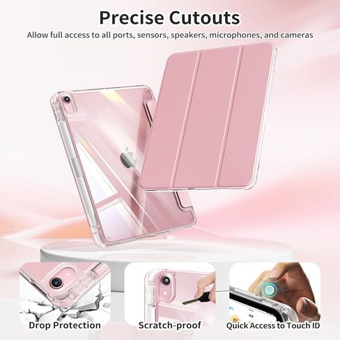 kenke Case for iPad Air 11 Inch (M4) 2026 / (M3) 2025 / (M2) 2024, iPad Air 5th/4th Gen 2022/2020 10.9 Inch with Pencil Holder, Slim TPU Frame Cover with Clear Hard Back, Auto Sleep/Wake, Light Pink in Kuwait