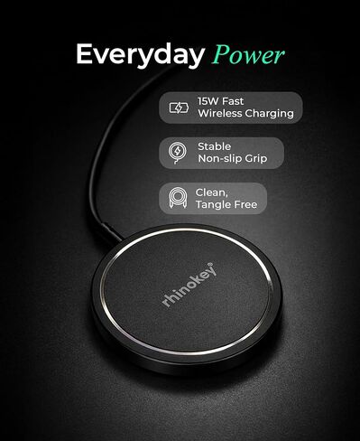 Rhinokey® 15W MagSafe Charger - Qi 1.3 Certified Magnetic Wireless Charger Pad, Slim Aluminum Alloy Fast Charging Pad for iPhone,Tracking Card Samsung, Pixel - Intelligent Safety & Metal Detection in Kuwait
