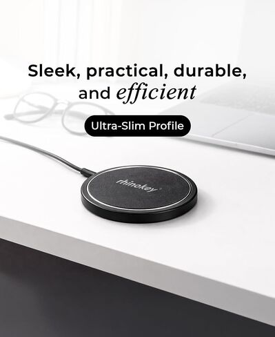 Rhinokey® 15W MagSafe Charger - Qi 1.3 Certified Magnetic Wireless Charger Pad, Slim Aluminum Alloy Fast Charging Pad for iPhone,Tracking Card Samsung, Pixel - Intelligent Safety & Metal Detection in Kuwait