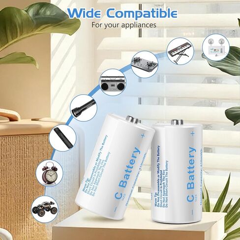 بطاريات C حجم C بطاريات ليثيوم قابلة للشحن، LR14 4100mWh 1.5V USB-C شحن للألعاب والأضواء الكاشفة (6 عبوات، بطارية C) in Kuwait