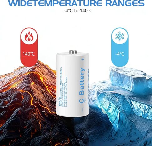 بطاريات C حجم C بطاريات ليثيوم قابلة للشحن، LR14 4100mWh 1.5V USB-C شحن للألعاب والأضواء الكاشفة (6 عبوات، بطارية C) in Kuwait