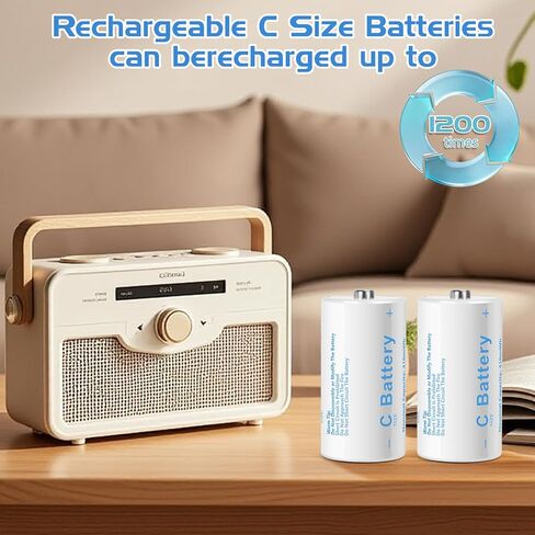 بطاريات C حجم C بطاريات ليثيوم قابلة للشحن، LR14 4100mWh 1.5V USB-C شحن للألعاب والأضواء الكاشفة (6 عبوات، بطارية C) in Kuwait