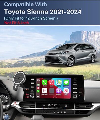 PZK Car Phone Holder for Toyota Sienna 2021-2024 XLE/XSE/Limited/Platinum Accessories 12.3-Inch Screen Fixed Clip Magnetic 15W Fast Wireless Charger Phone Mount with Sunglasses Storage Box 360° Rotate in Kuwait