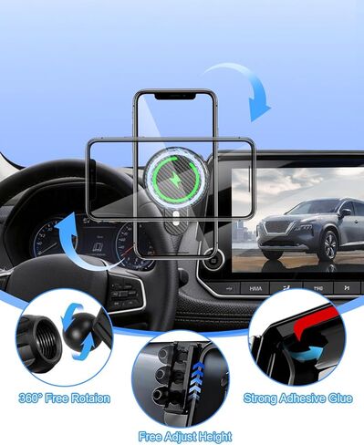 PZK Car Phone Holder for Toyota Sienna 2021-2024 XLE/XSE/Limited/Platinum Accessories 12.3-Inch Screen Fixed Clip Magnetic 15W Fast Wireless Charger Phone Mount with Sunglasses Storage Box 360° Rotate in Kuwait