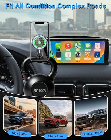 PZK Car Phone Holder for Toyota Sienna 2021-2024 XLE/XSE/Limited/Platinum Accessories 12.3-Inch Screen Fixed Clip Magnetic 15W Fast Wireless Charger Phone Mount with Sunglasses Storage Box 360° Rotate in Kuwait