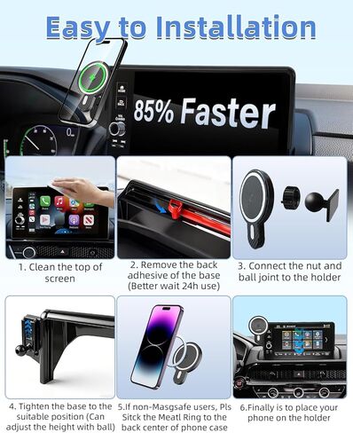 PZK Car Phone Holder for Toyota Sienna 2021-2024 XLE/XSE/Limited/Platinum Accessories 12.3-Inch Screen Fixed Clip Magnetic 15W Fast Wireless Charger Phone Mount with Sunglasses Storage Box 360° Rotate in Kuwait