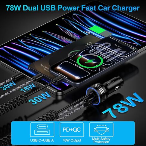 شاحن سيارة سامسونج 78 وات 3 منافذ USB C شحن سريع لهاتف Samsung Galaxy S26 Ultra S26 Plus S25 FE Edge S24 A57 A37 A17 A56 A36 A26 A16 A55 A25 A15، محول شاحن سيارة سريع + سلك شحن سريع من النوع C in Kuwait