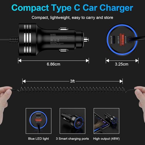 شاحن سيارة سامسونج 78 وات 3 منافذ USB C شحن سريع لهاتف Samsung Galaxy S26 Ultra S26 Plus S25 FE Edge S24 A57 A37 A17 A56 A36 A26 A16 A55 A25 A15، محول شاحن سيارة سريع + سلك شحن سريع من النوع C in Kuwait