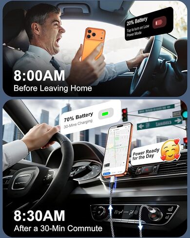 48W Fast Charge Car Charger USB C for iPhone 17e 17 Pro Max 17 Air 16e 16 Pro 15, Dual USB-C & USB-A Car Power Adapter PD/QC Fast Charging Cigarette Lighter Car Plug Charger for Galaxy S26Ultra Pixel in Kuwait