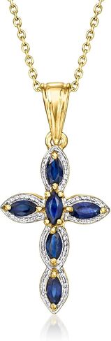 Ross-Simons 0.80 CT. T.W. قلادة قلادة الصليب الياقوت بالفضة الاسترليني والذهب 18 كيلو بايت على الجنيه الاسترليني in Saudi Arabia