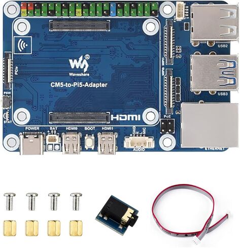لوحة محول CM5 إلى Pi5، متوافقة مع Raspberry Pi 5، دعم CM5 Lite/eMMC، رأس الصوت المدمج ورقاقة صوت USB، 40PIN GPIO، حل توسيع واجهة Pi 5 البديل in Kuwait