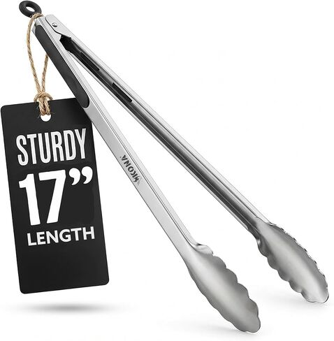 Kona Grill Tongs - Premium Tongs for Cooking, BBQ & Outdoor Grill - Stainless Steel Metal, Long, Heavy-Duty, and Ergonomic - Perfect for Grilling and Barbecue in Kuwait