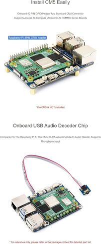 لوحة محول CM5 إلى Pi5، متوافقة مع Raspberry Pi 5، دعم CM5 Lite/eMMC، رأس الصوت المدمج ورقاقة صوت USB، 40PIN GPIO، حل توسيع واجهة Pi 5 البديل in Kuwait
