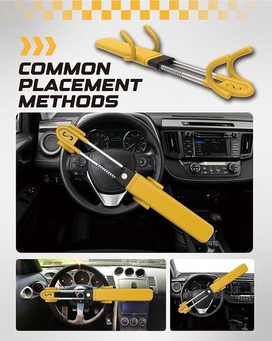 RETRUE Steering Wheel Lock – Heavy Duty Anti-Theft Car Lock with Dual Hook Adjustable Bar, High-Visibility Yellow Rubber Coating with Reinforced Steel, Fits 6–11 in Steering Wheels (Yellow) in Kuwait