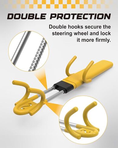 RETRUE Steering Wheel Lock – Heavy Duty Anti-Theft Car Lock with Dual Hook Adjustable Bar, High-Visibility Yellow Rubber Coating with Reinforced Steel, Fits 6–11 in Steering Wheels (Yellow) in Kuwait