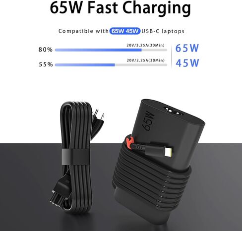 65W USB C Computer Laptop Charger Compatible with Lenovo Chromebook C940 C930 920 C630 730 720,100e 300e 500e, Fast Charging AC Adapter Power Cord in Kuwait