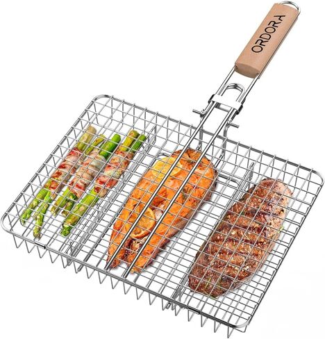 ORDORA Grill Basket, Fish Grill Basket, Rustproof Stainless Steel BBQ Grilling Basket for Meat,Steak, Shrimp, Vegetables, Chops, Heavy Duty Grill Basket Outdoor Grill Accessories in Saudi Arabia