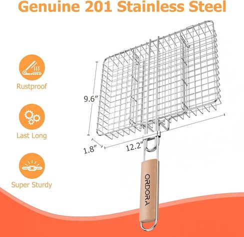ORDORA Grill Basket, Fish Grill Basket, Rustproof Stainless Steel BBQ Grilling Basket for Meat,Steak, Shrimp, Vegetables, Chops, Heavy Duty Grill Basket Outdoor Grill Accessories in Saudi Arabia