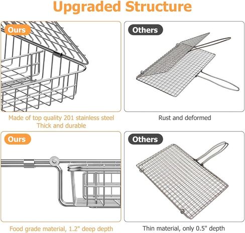 ORDORA Grill Basket, Fish Grill Basket, Rustproof Stainless Steel BBQ Grilling Basket for Meat,Steak, Shrimp, Vegetables, Chops, Heavy Duty Grill Basket Outdoor Grill Accessories in Saudi Arabia