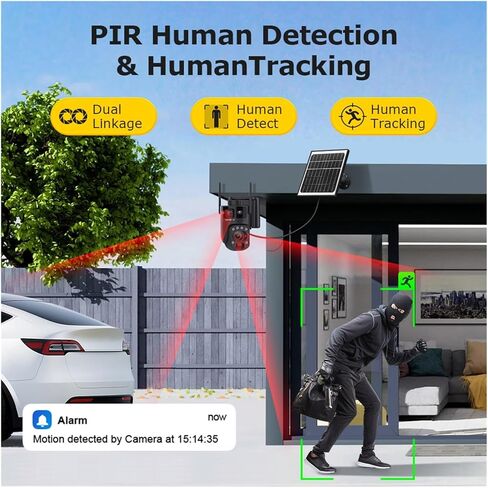 12MP 60X زووم بصري شاشات مزدوجة 4G كاميرا تعمل بالطاقة الشمسية واي فاي PTZ PIR كشف تتبع السيارات البشرية كاميرات أمنية في الهواء الطلق (Whte WiFi بدون بطاقة) in Saudi Arabia