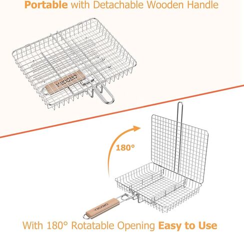 ORDORA Grill Basket, Fish Grill Basket, Rustproof Stainless Steel BBQ Grilling Basket for Meat,Steak, Shrimp, Vegetables, Chops, Heavy Duty Grill Basket Outdoor Grill Accessories in Saudi Arabia