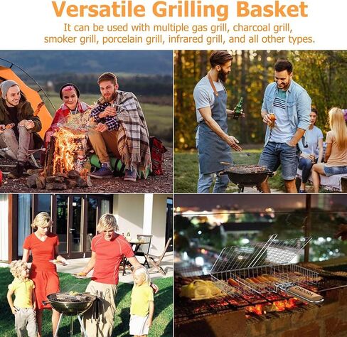ORDORA Grill Basket, Fish Grill Basket, Rustproof Stainless Steel BBQ Grilling Basket for Meat,Steak, Shrimp, Vegetables, Chops, Heavy Duty Grill Basket Outdoor Grill Accessories in Saudi Arabia