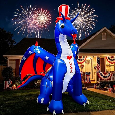 BLOWOUT FUN 6 FT Independence Day Inflatable Dragon with America Style Decorations Patriotic 4th of July for Home Yard Lawn Garden Indoor Outdoor Memorial Day Decorat in Saudi Arabia