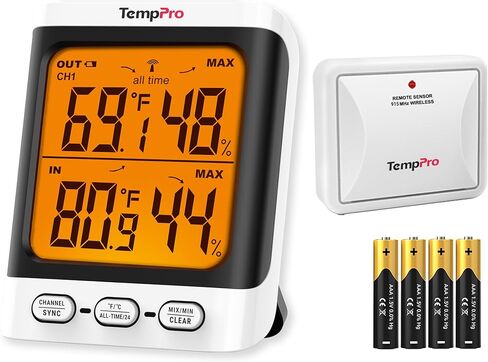 ThermoPro TP62 Indoor Outdoor Thermometer Wireless Weather Hygrometer, 200ft/60m Range Temperature Humidity Sensor, Backlight Indoor Room Thermometer for Home Greenhouse Garden in Kuwait