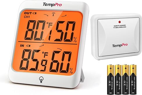 ثيرموبرو TP62 داخل وخارج المنزل ميزان حرارة لاسلكي لرطوبة الطقس، 200 قدم/60 متر، مستشعر رطوبة درجة الحرارة، إضاءة خلفية داخلية للغرفة لحديقة الدفيئة in Kuwait