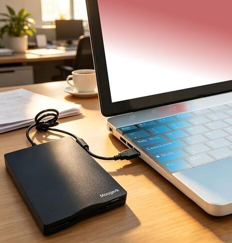 محرك أقراص مرن USB من موجيرك، محرك أقراص مرنة خارجي USB مقاس 3.5 بوصة، سعة 1.44 ميجابايت FDD، توصيل وتشغيل محرك USB محمول لأجهزة الكمبيوتر المحمولة وأجهزة الكمبيوتر المحمولة (أسود) in Kuwait