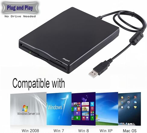 محرك أقراص مرن USB من موجيرك، محرك أقراص مرنة خارجي USB مقاس 3.5 بوصة، سعة 1.44 ميجابايت FDD، توصيل وتشغيل محرك USB محمول لأجهزة الكمبيوتر المحمولة وأجهزة الكمبيوتر المحمولة (أسود) in Kuwait