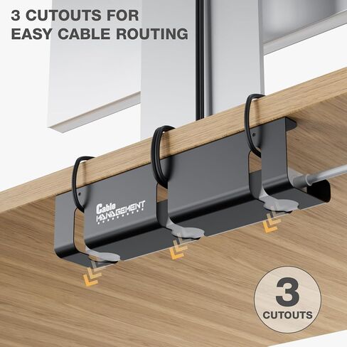 Under Desk Cable Management Tray, 2 Pack 16 Inch Black Metal Cord Organizer, No Drill Adhesive or Screw Mount for Glass/Marble/Office/Gaming Desk, Black in Kuwait